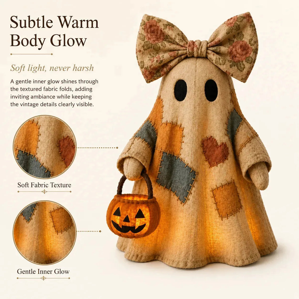 Vintage Patchwork Ghost Decor( LED Pumpkin Lantern)