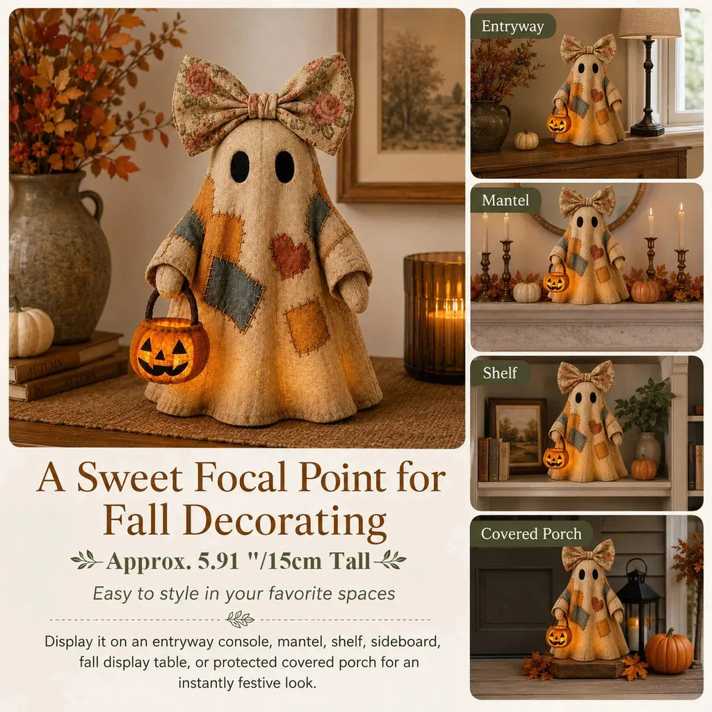 Vintage Patchwork Ghost Decor( LED Pumpkin Lantern)