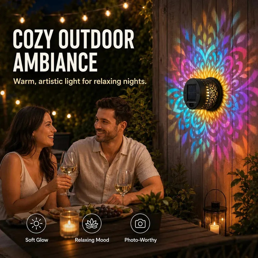 2 PCS Solar Mandala Wall Light  – Waterproof Outdoor Garden Fence Projector Lamp with Magical Ambient Glow-8CR5
