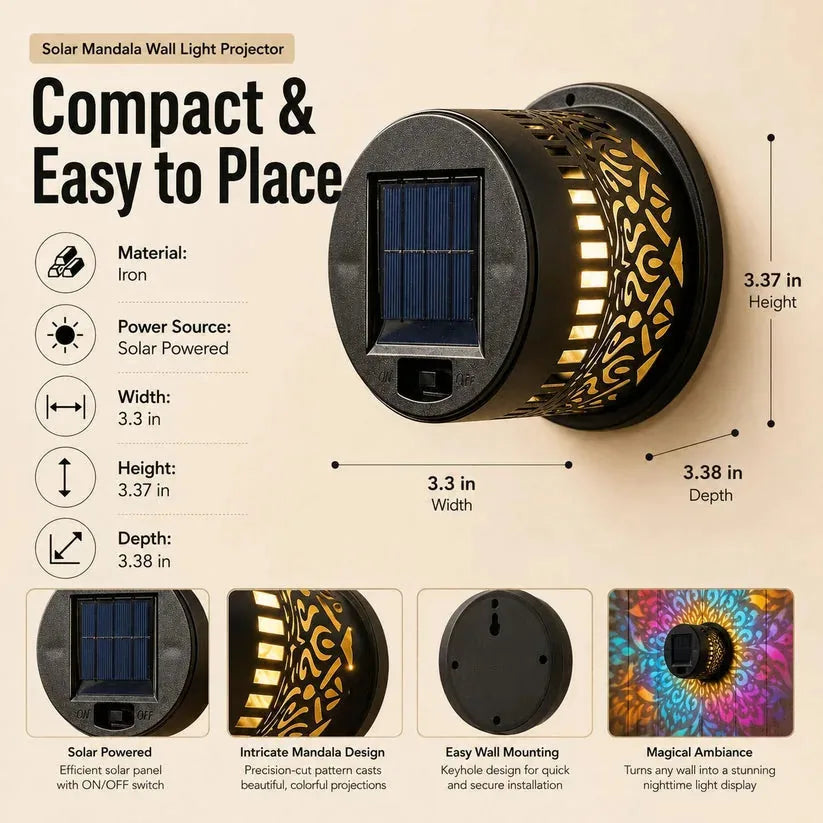 2 PCS Solar Mandala Wall Light  – Waterproof Outdoor Garden Fence Projector Lamp with Magical Ambient Glow-8CR5
