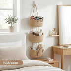 3-Tier Woven Cotton Wall-Mounted Storage Organizer Bag