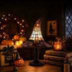 Stained Glass Witch Hat Halloween Lamp