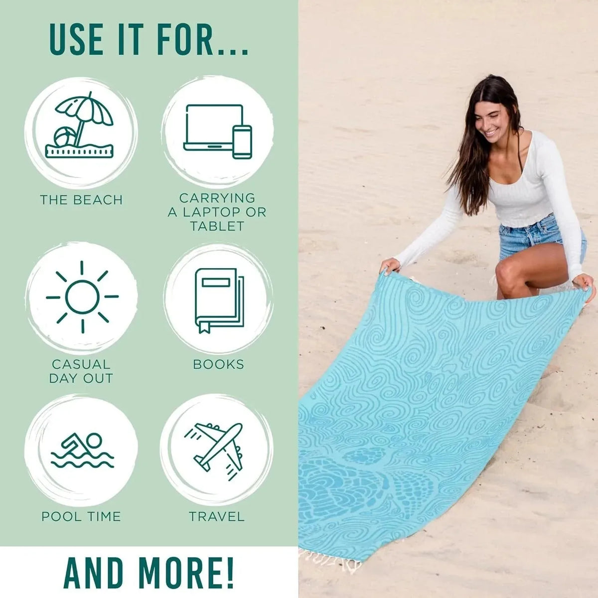 2-in-1 Convertible Towel & Backpack with Inner Zip Pocket & Sand-Repelling Fabric