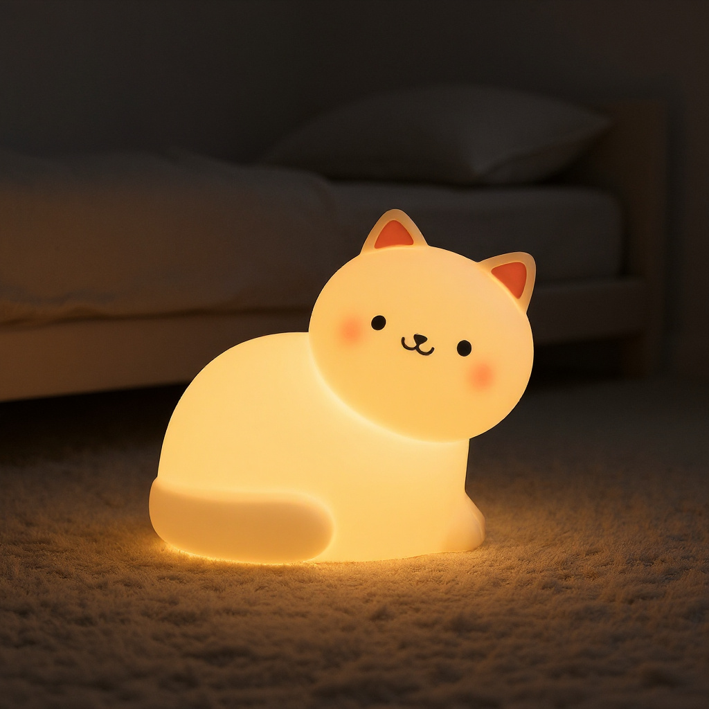 Satsus® White Kitten Squishy Silicone Animal Night Light Soft Glow Perfect Gift