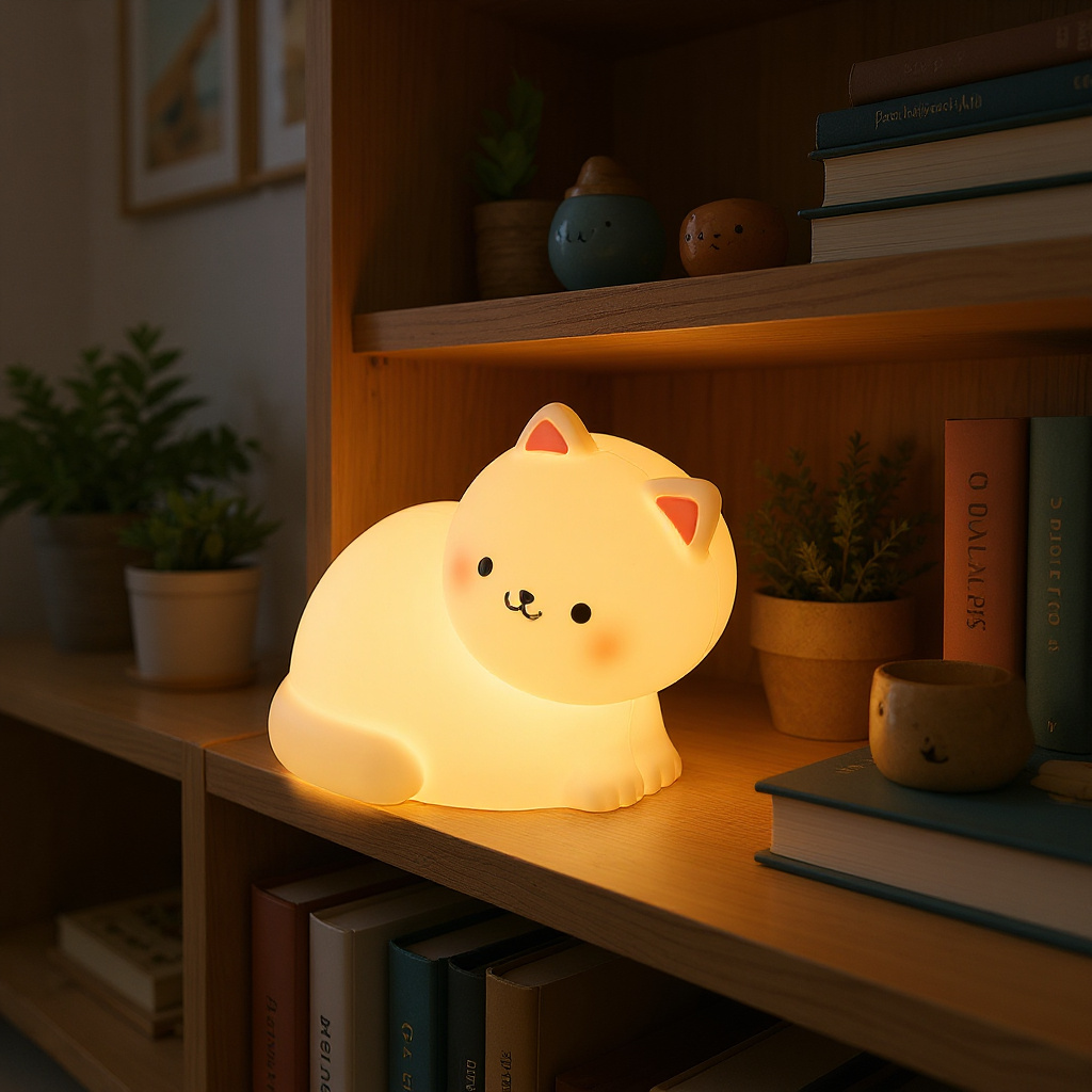 Satsus® White Kitten Squishy Silicone Animal Night Light Soft Glow Perfect Gift
