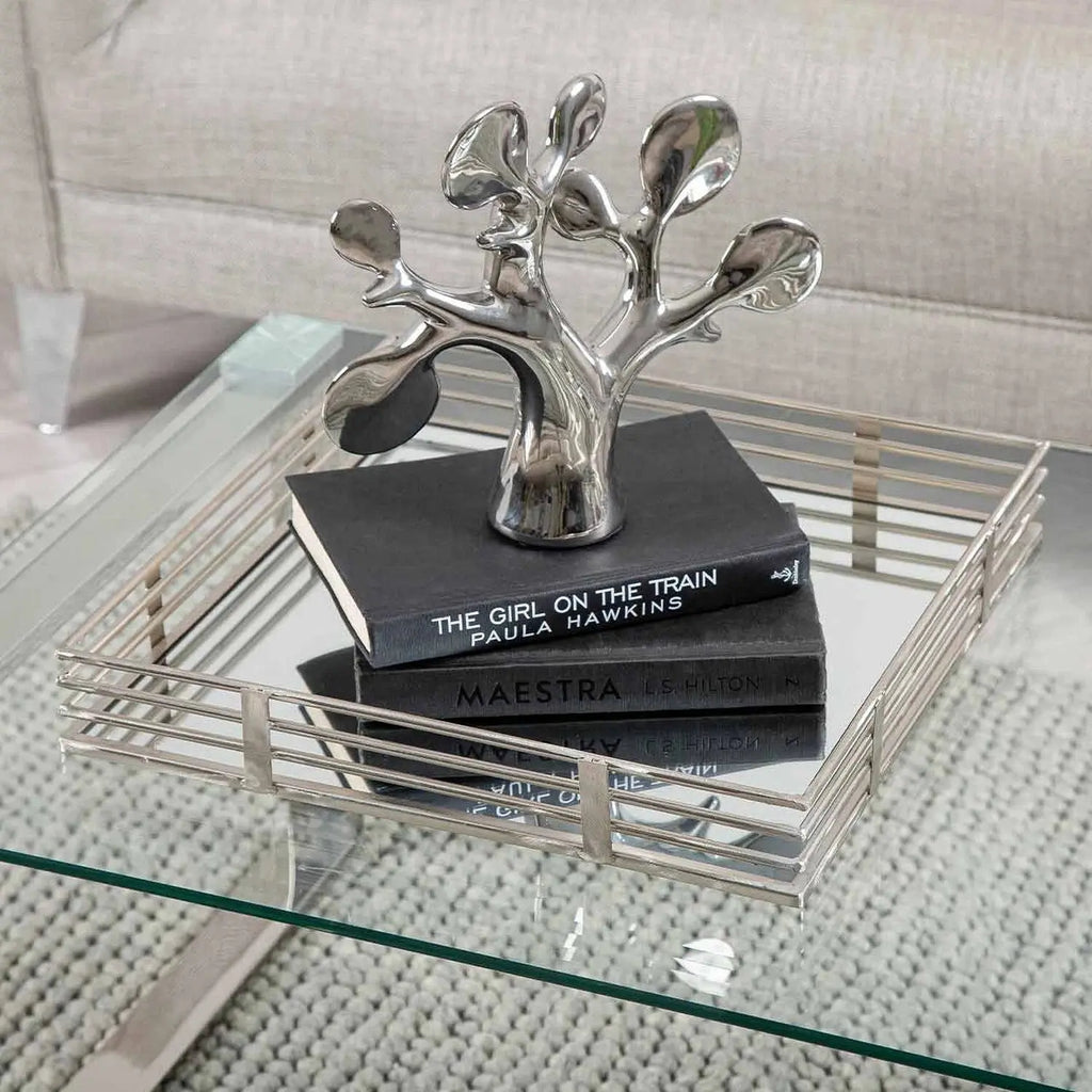 Large Square Chrome Mirrored Tray