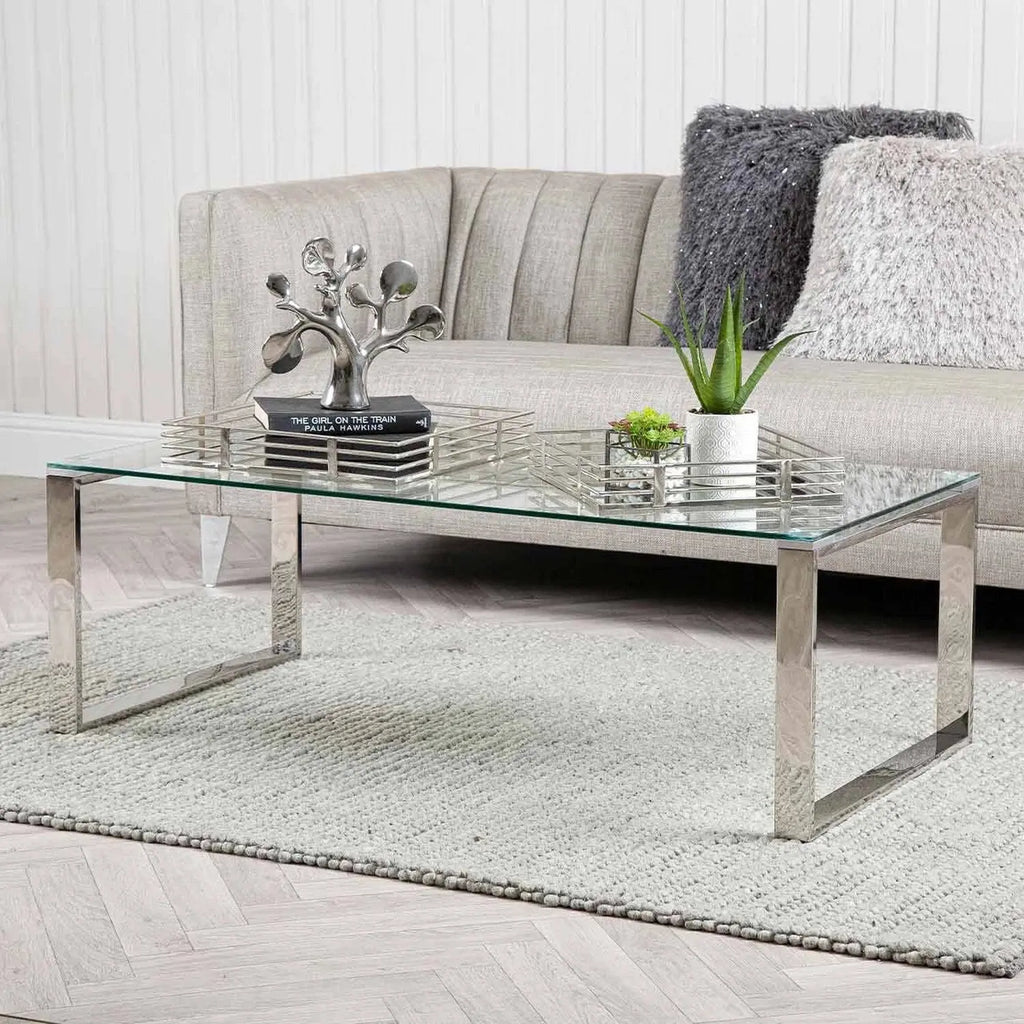 Large Square Chrome Mirrored Tray