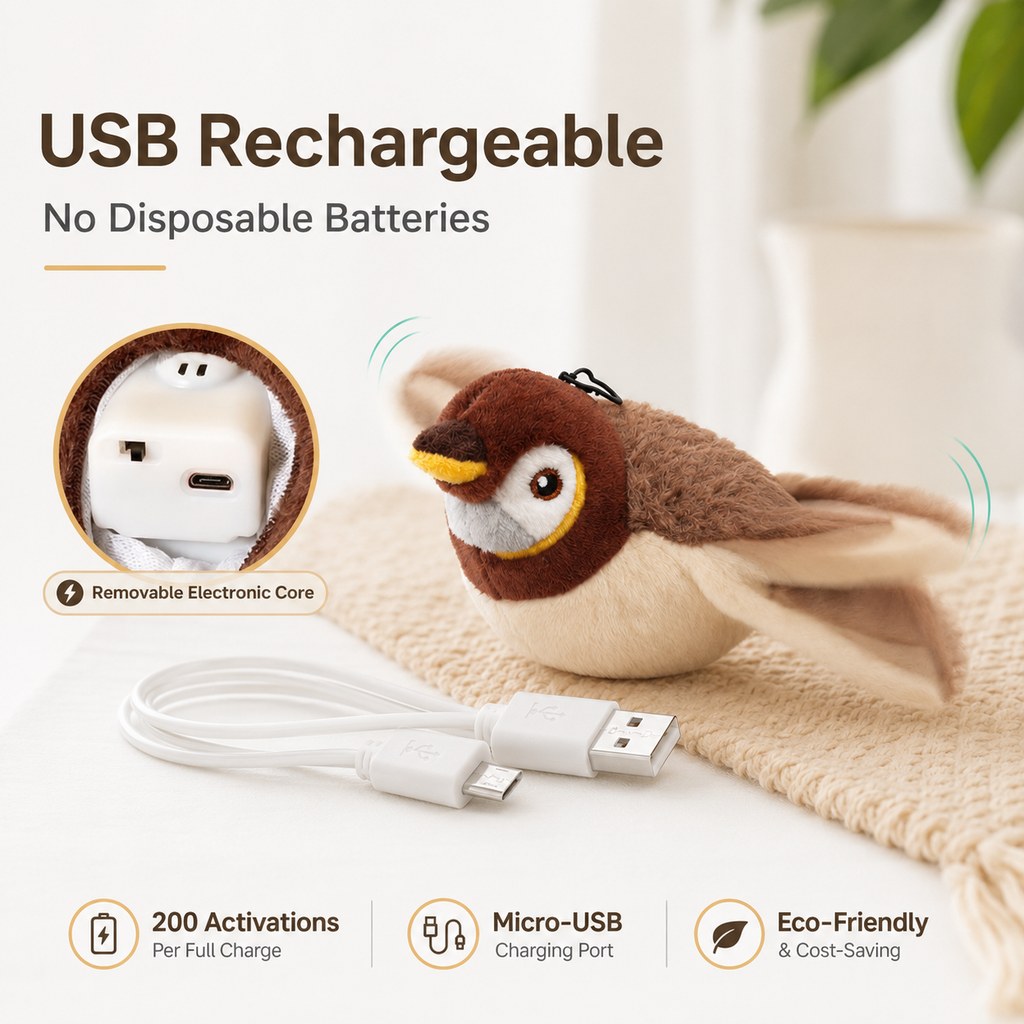 SatsusRechargeable Flapping Bird Cat Toy for Indoor Cats - Tap-Activated Plush Kicker Toy for Boredom Relief & Hunting Instinct Play