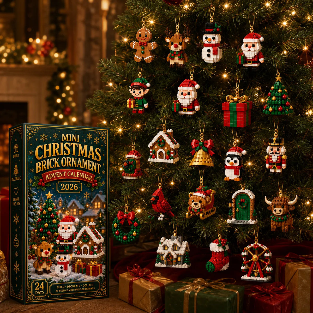 Build & Hang Christmas Countdown – 24 Mini Holiday Brick Ornaments