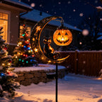 Solar Black Cat Pumpkin Moon Garden Stake Light for Halloween Yard Decor