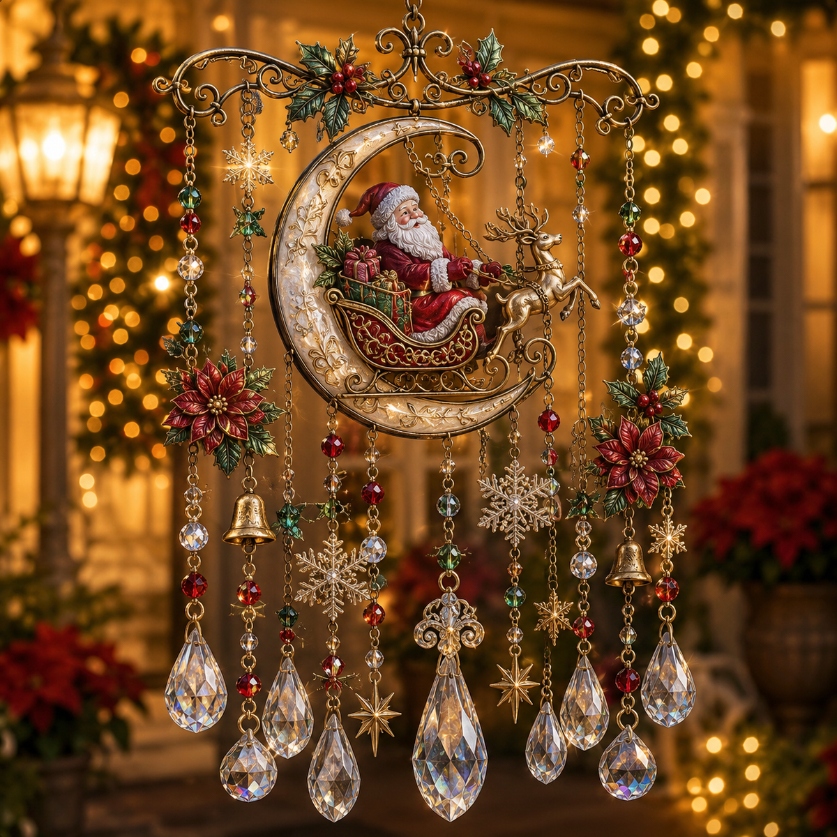 Christmas Crystal Wind Chime - 14 Festive Designs, 20 x 35 cm