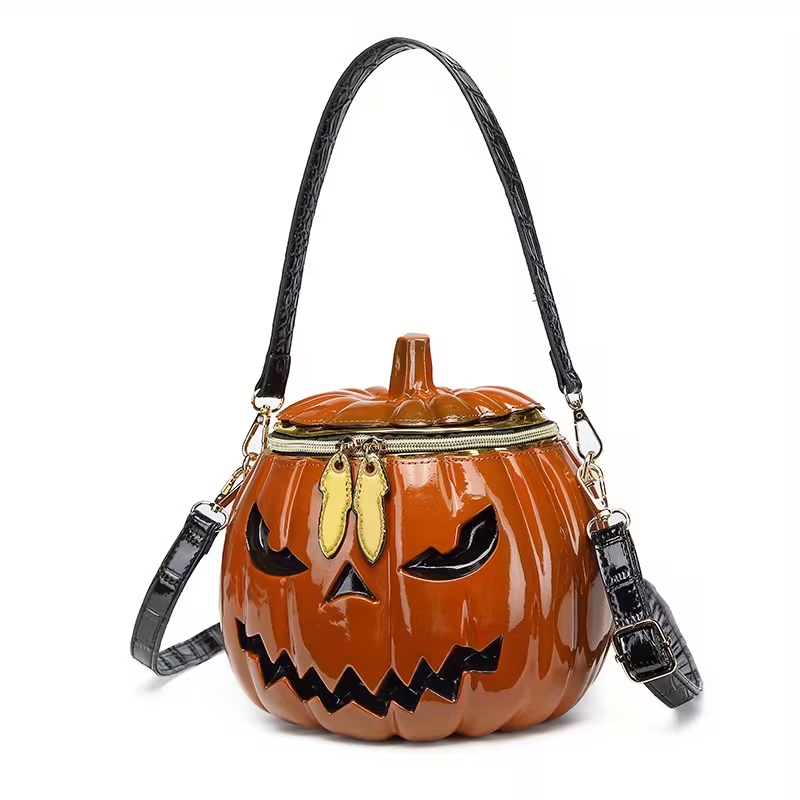 Halloween Pumpkin Bag, Pumpkin Purse with Strap for Trick or Treat