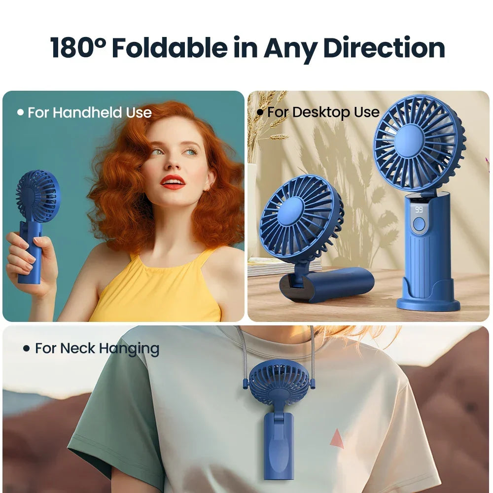 Mini USB Rechargeable Fan – 5000mAh 3-Speed Handheld Pocket Fan