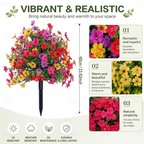 Artificial flower stake with multicolor blooms highlighting UV resistance, weather resistance and low maintenance