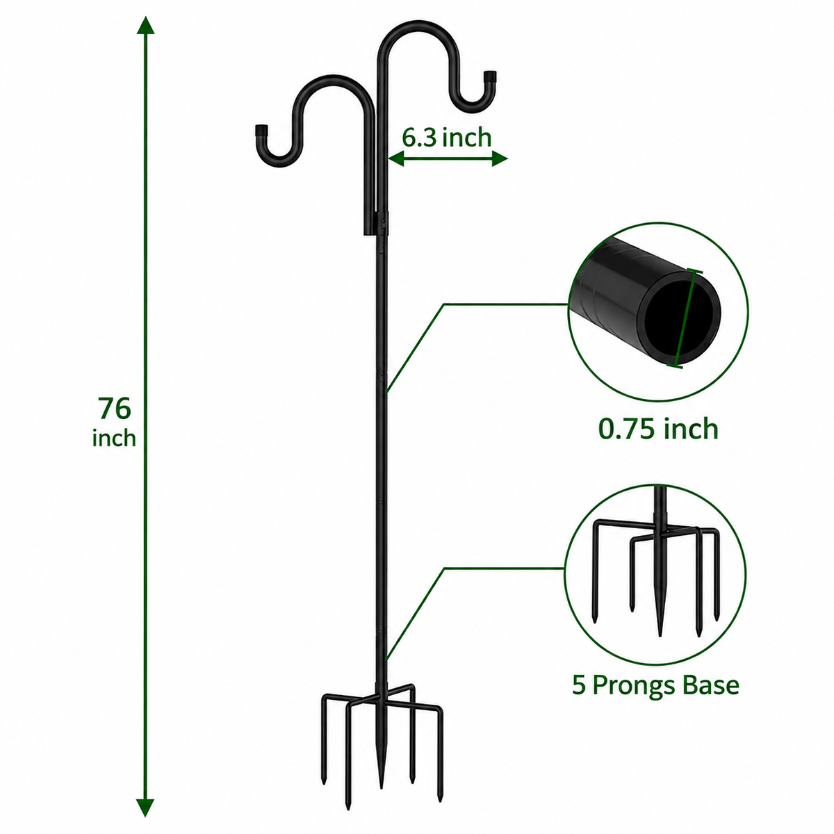 Double Shepherds Hooks for Outdoor, Heavy Duty Bird Feeder Pole, 2 Pack