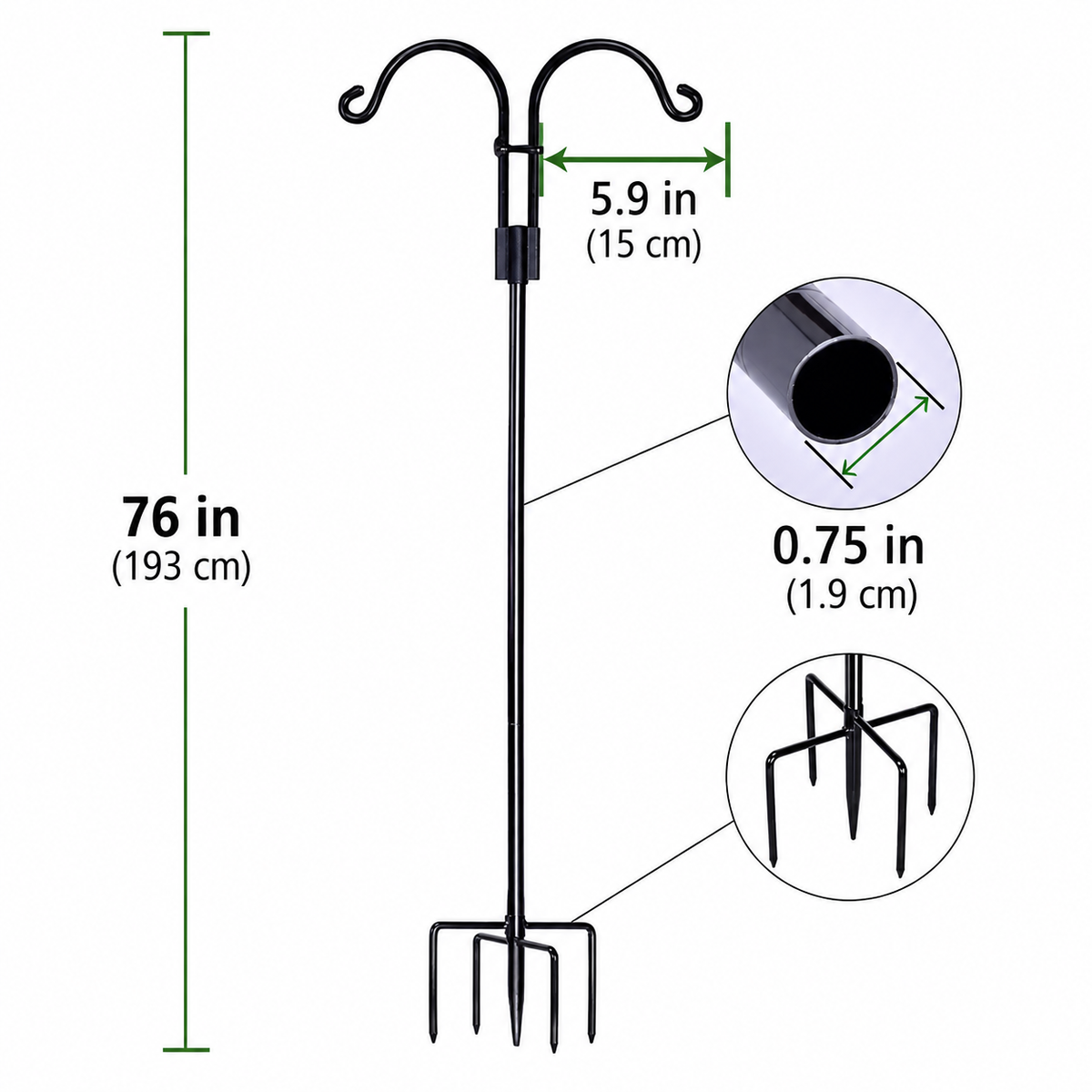Double Shepherds Hooks for Outdoor, Heavy Duty Bird Feeder Pole, 2 Pack