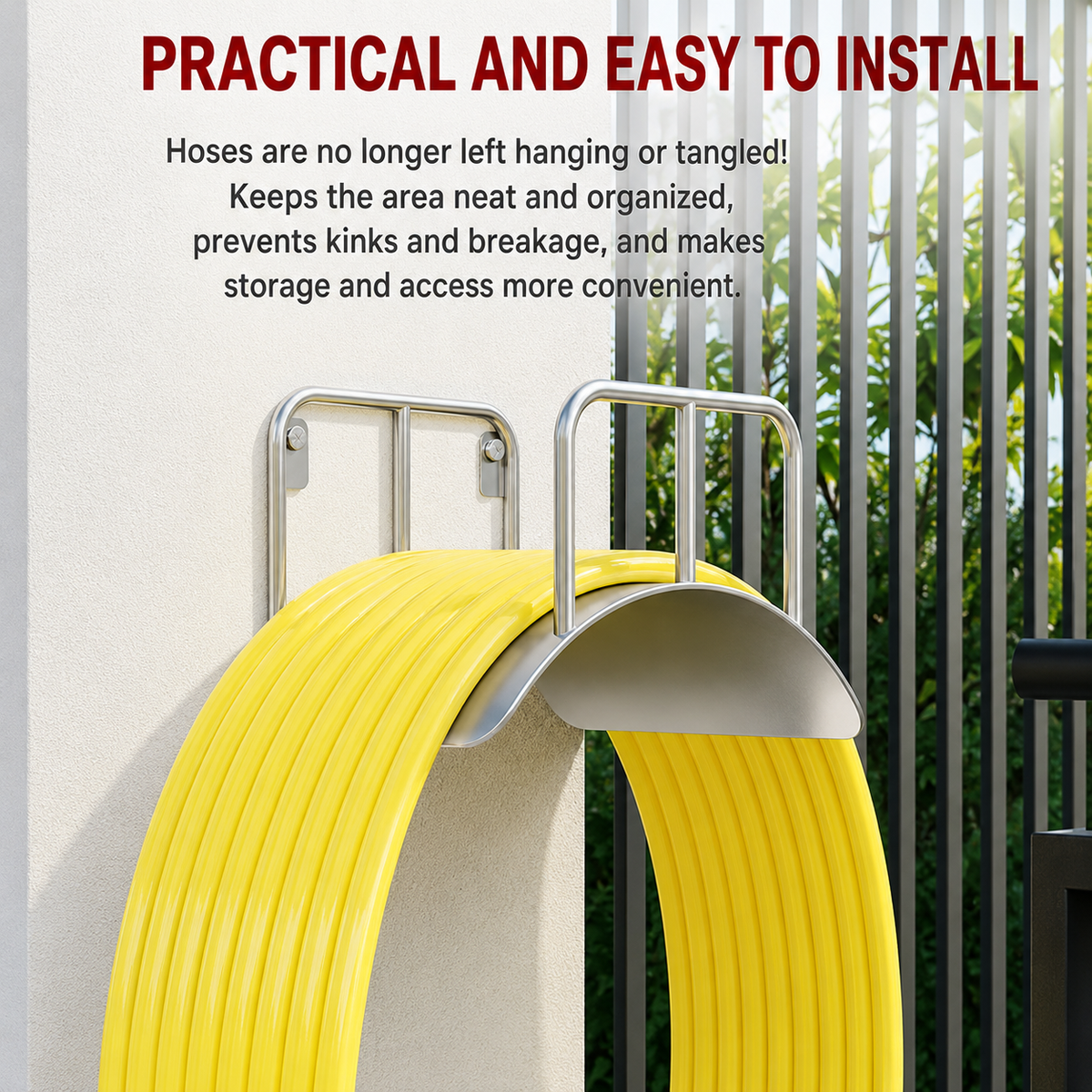 304 stainless steel wall-mounted garden hose holder for easy installation and organized hose storage