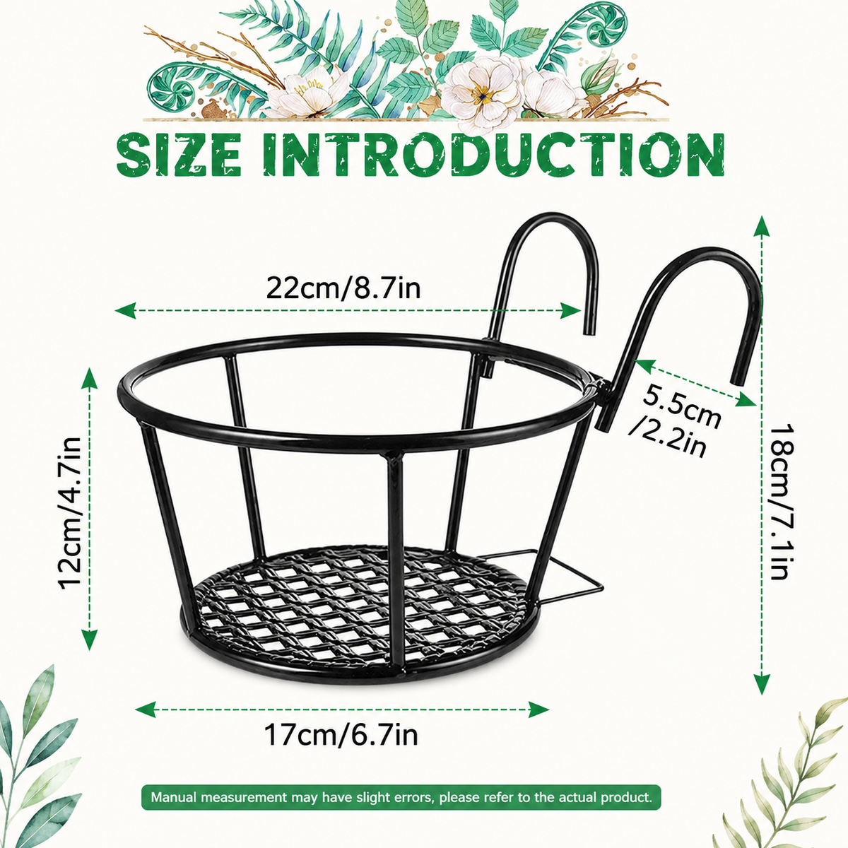 Metal Hanging Plant Basket for Balcony Railing and Fence