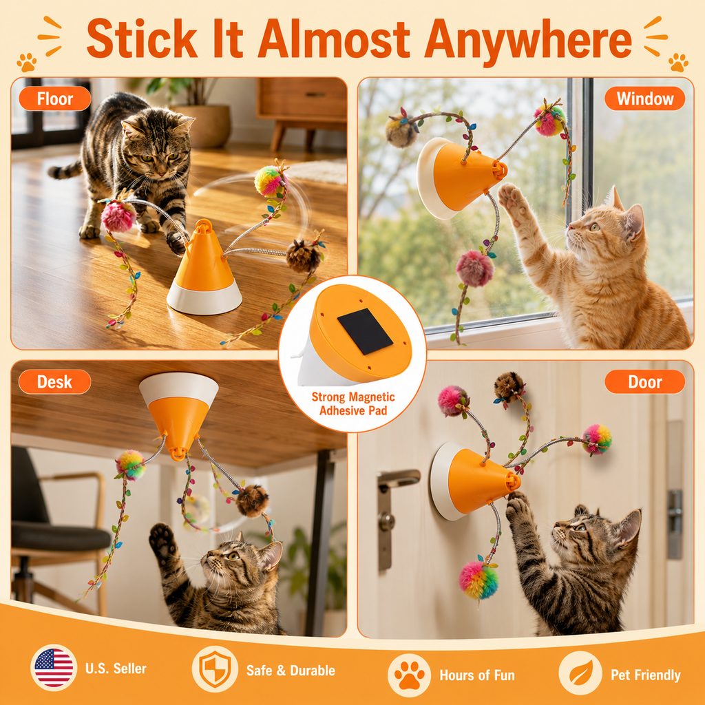 SatsusMiaSpin 360 Magnetic Rotating Cat Teaser Toy for Indoor Cats - USB-C Hands-Free Play to Beat Boredom