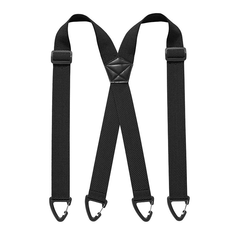 Black X-back men's belt loop suspenders with adjustable straps and hook attachments