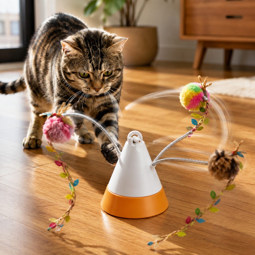 SatsusMiaSpin 360 Magnetic Rotating Cat Teaser Toy for Indoor Cats - USB-C Hands-Free Play to Beat Boredom
