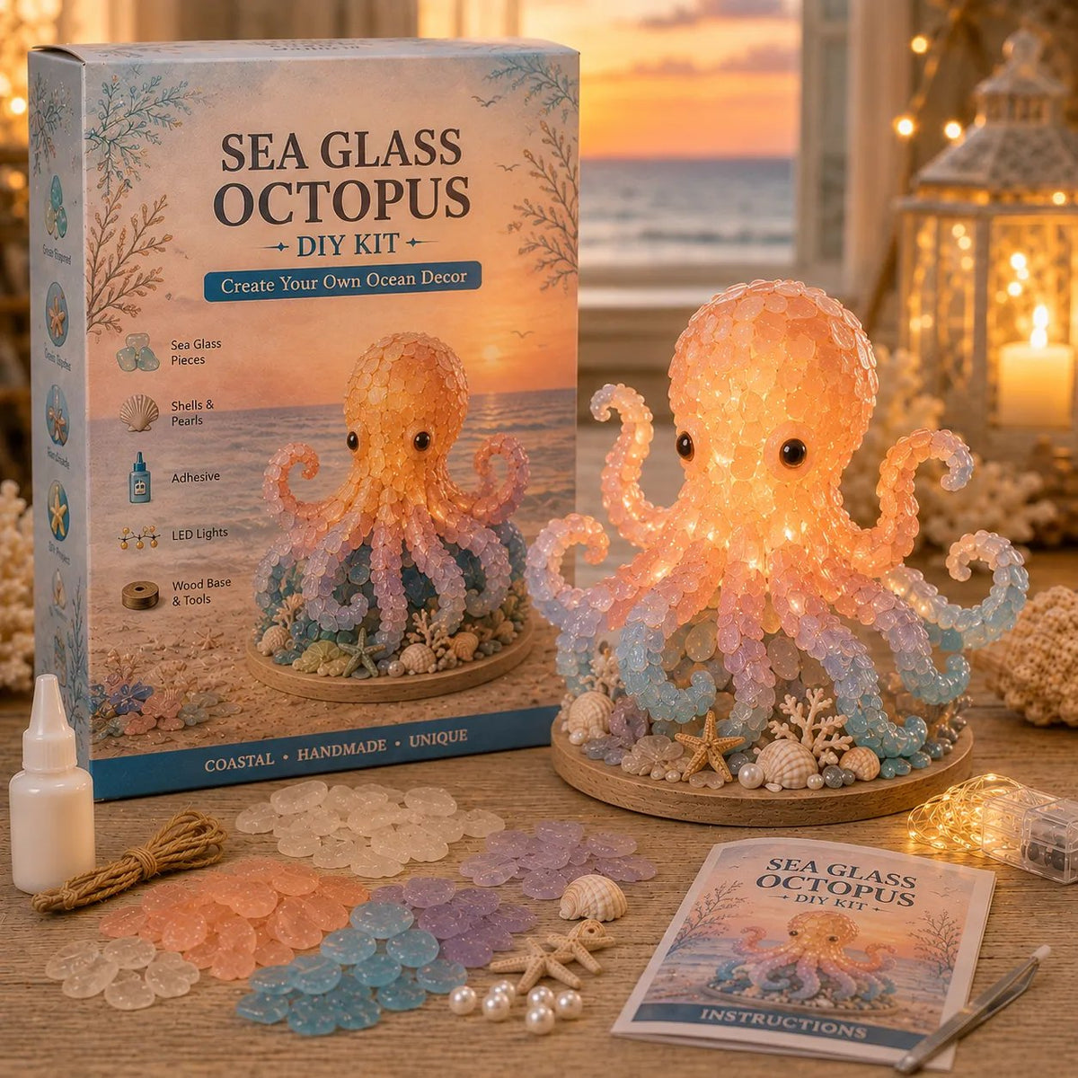 Beginner-Friendly DIY Glowing Sea Glass-Style Ocean Art Kit Collection