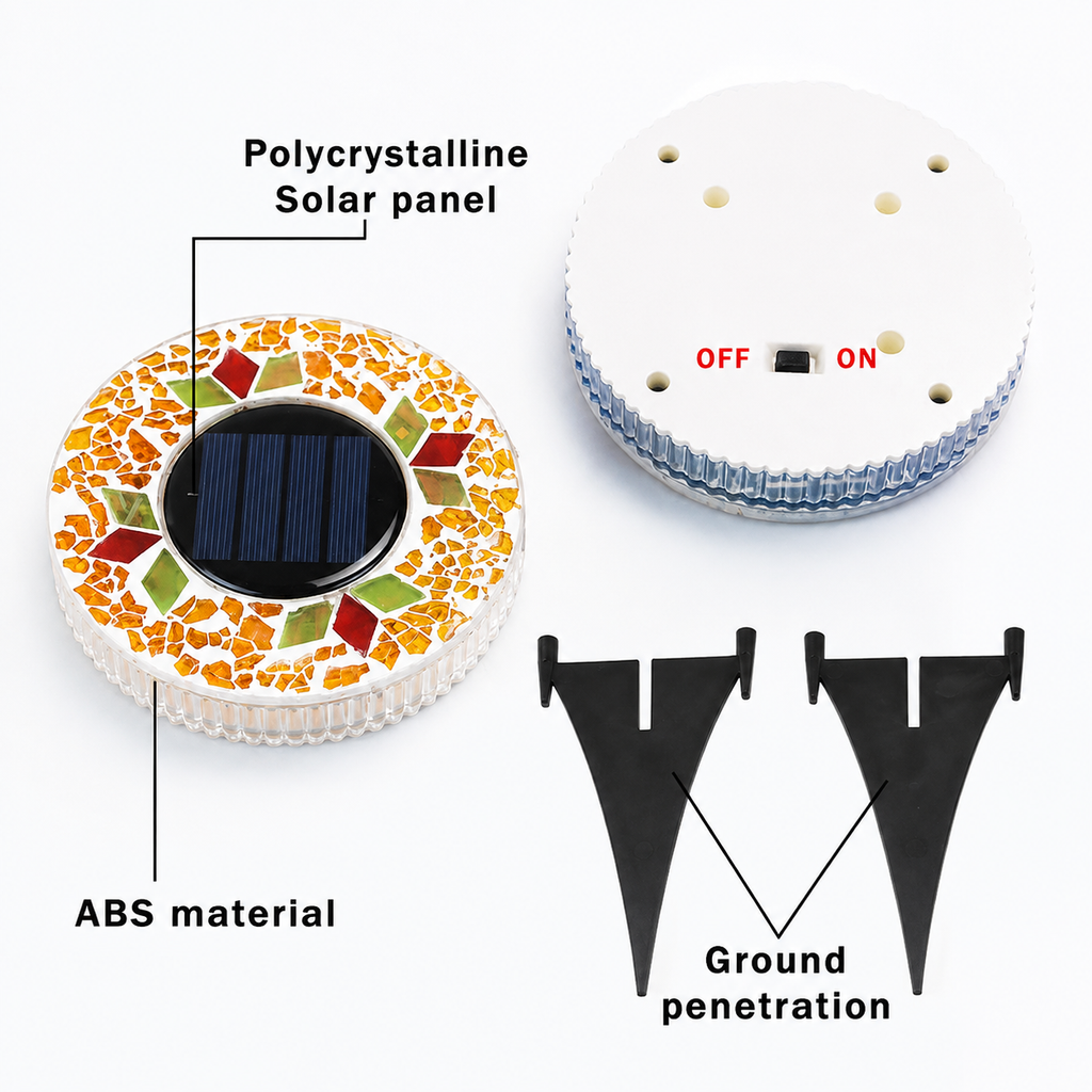 Solar ground light with polycrystalline solar panel, ABS body and ground stakes