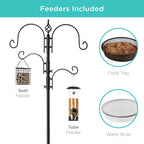 4-Hook Bird Feeding Station, Steel Feeder Stand w/ 2 Bird Feeders - 91in