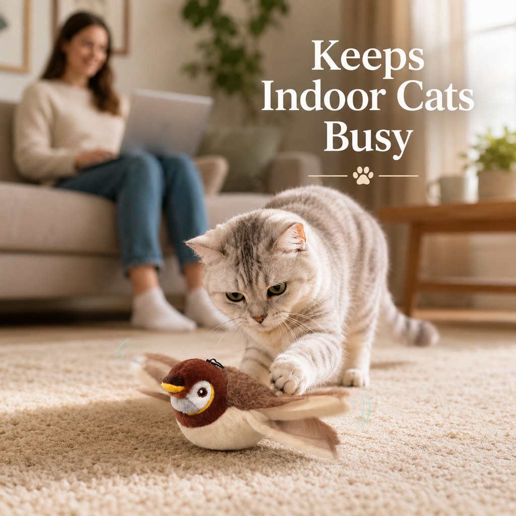SatsusRechargeable Flapping Bird Cat Toy for Indoor Cats - Tap-Activated Plush Kicker Toy for Boredom Relief & Hunting Instinct Play