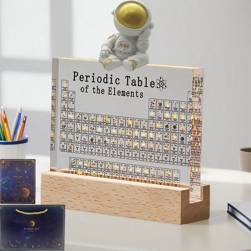 Illuminated Periodic Table with Real Elements and LED Display Base