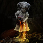 Resin Girl Garden Statue with Solar Watering Can Lights