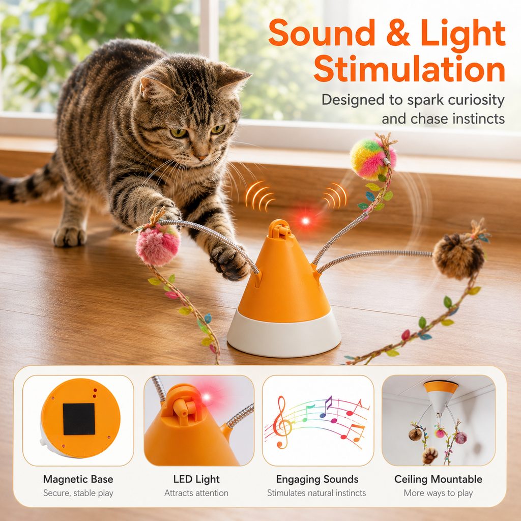SatsusMiaSpin 360 Magnetic Rotating Cat Teaser Toy for Indoor Cats - USB-C Hands-Free Play to Beat Boredom