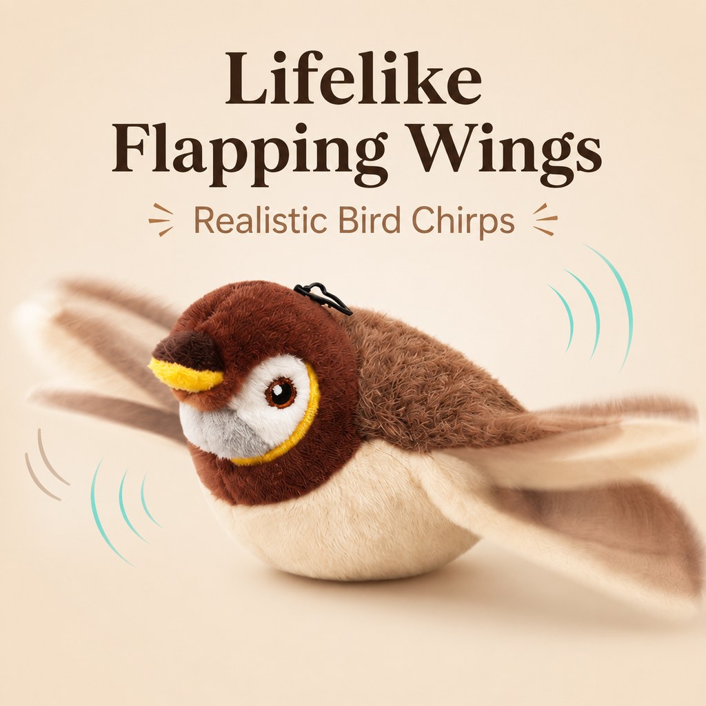 SatsusRechargeable Flapping Bird Cat Toy for Indoor Cats - Tap-Activated Plush Kicker Toy for Boredom Relief & Hunting Instinct Play