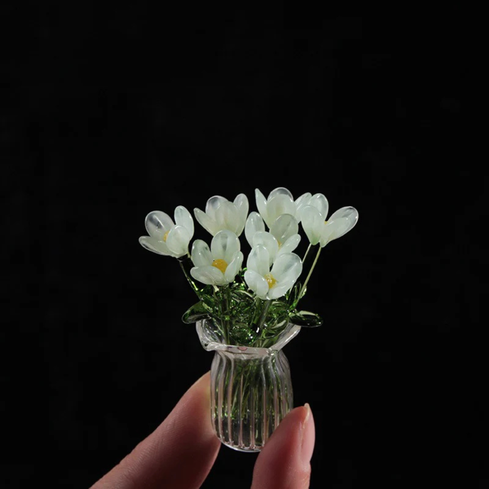 Glass Flower Bouquet Artificial Floral Decoration for Home Decor