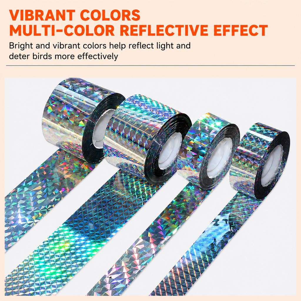 Reflective Bird Scare Tape, 2 Rolls, 2 in x 262 ft Holographic