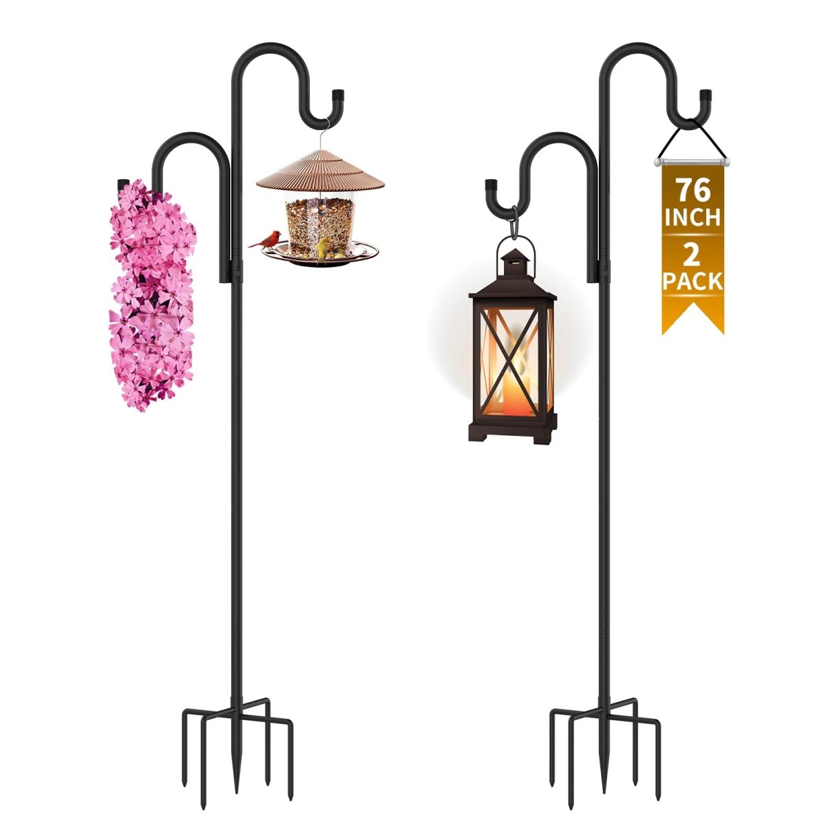 Double Shepherds Hooks for Outdoor, Heavy Duty Bird Feeder Pole, 2 Pack