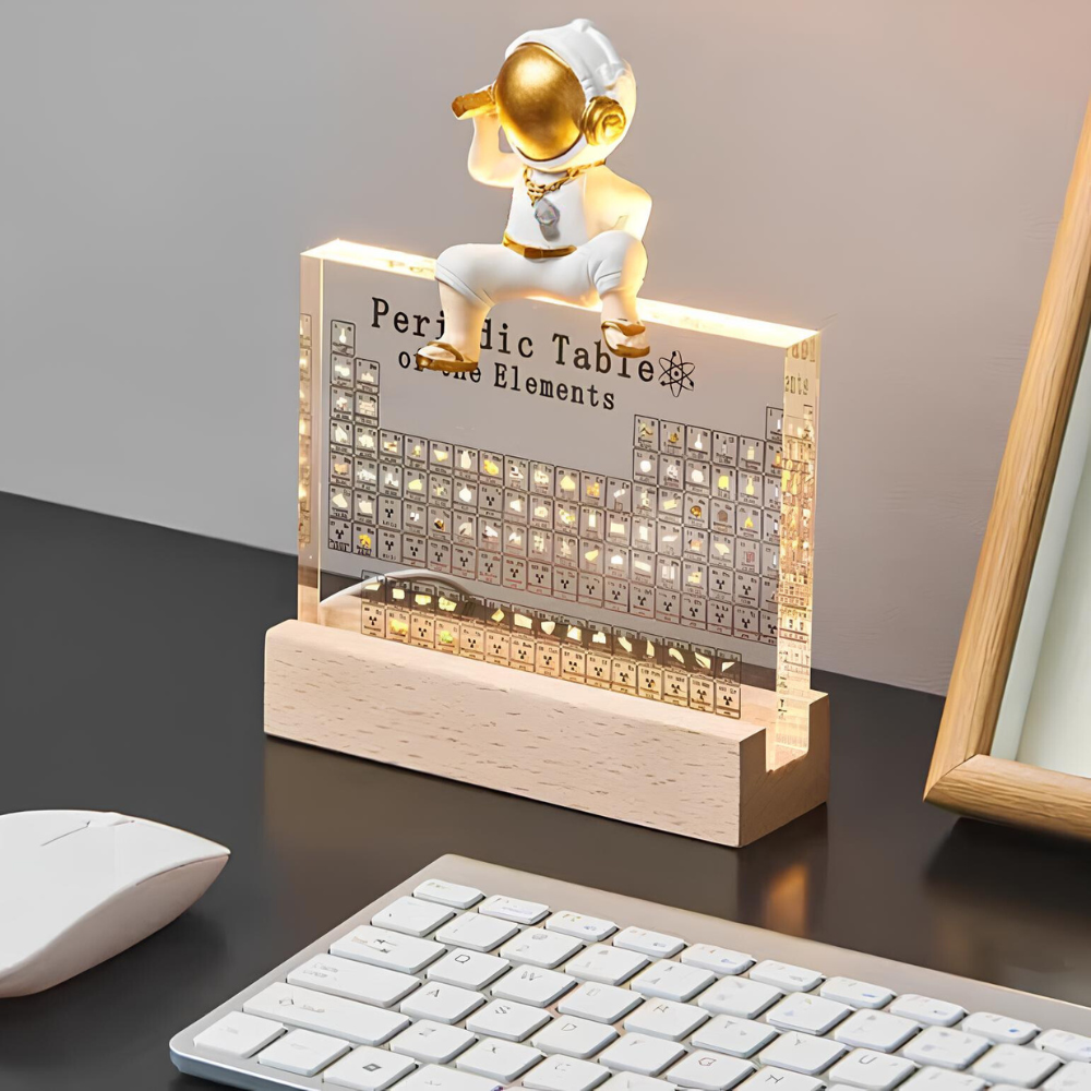 Illuminated Periodic Table with Real Elements and LED Display Base