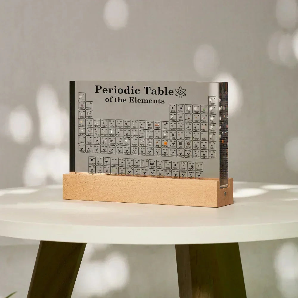 Illuminated Periodic Table with Real Elements and LED Display Base