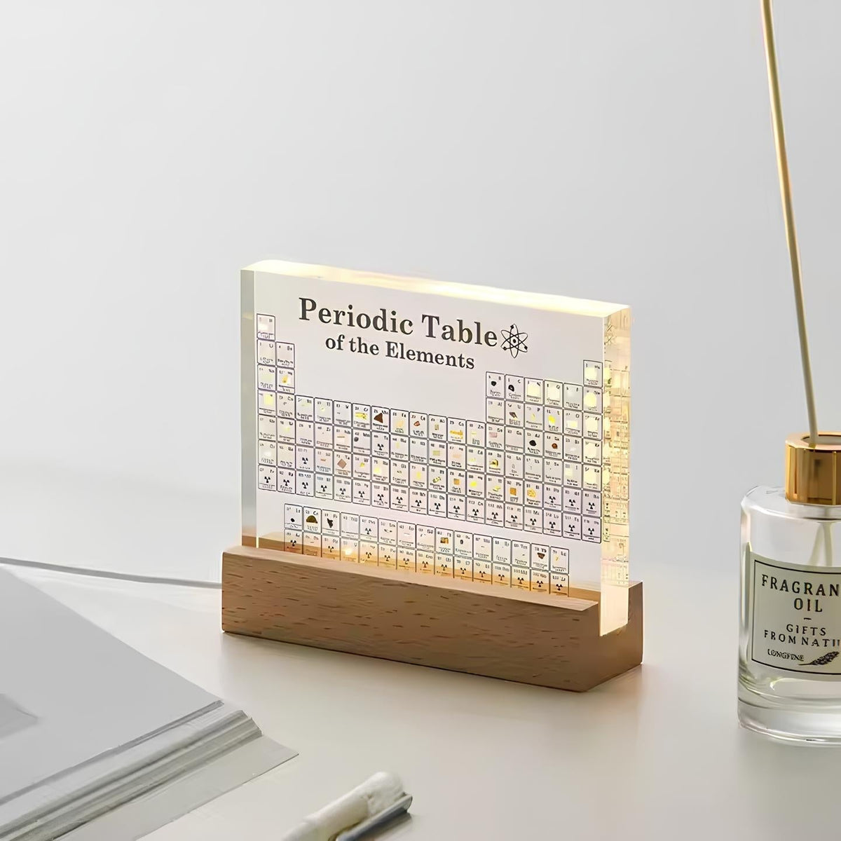 Illuminated Periodic Table with Real Elements and LED Display Base