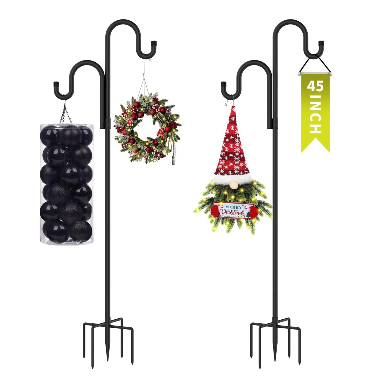 Double Shepherds Hooks for Outdoor, Heavy Duty Bird Feeder Pole, 2 Pack