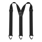 Black Y-back men's belt loop suspenders with adjustable straps and hook attachments