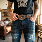 Metal Oval Cowboys Belt Buckle