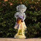 Resin Girl Garden Statue with Solar Watering Can Lights