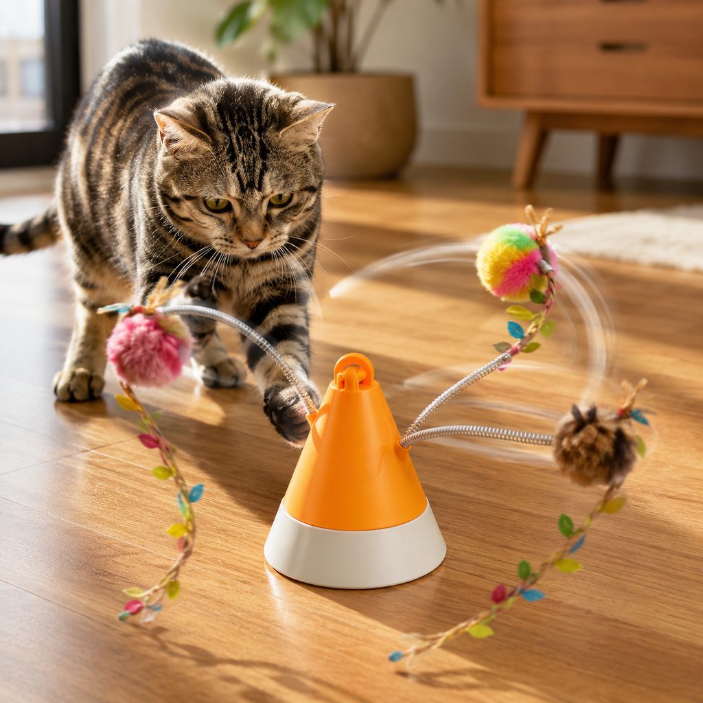SatsusMiaSpin 360 Magnetic Rotating Cat Teaser Toy for Indoor Cats - USB-C Hands-Free Play to Beat Boredom