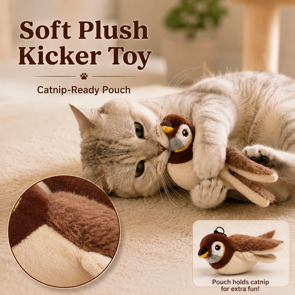 SatsusRechargeable Flapping Bird Cat Toy for Indoor Cats - Tap-Activated Plush Kicker Toy for Boredom Relief & Hunting Instinct Play