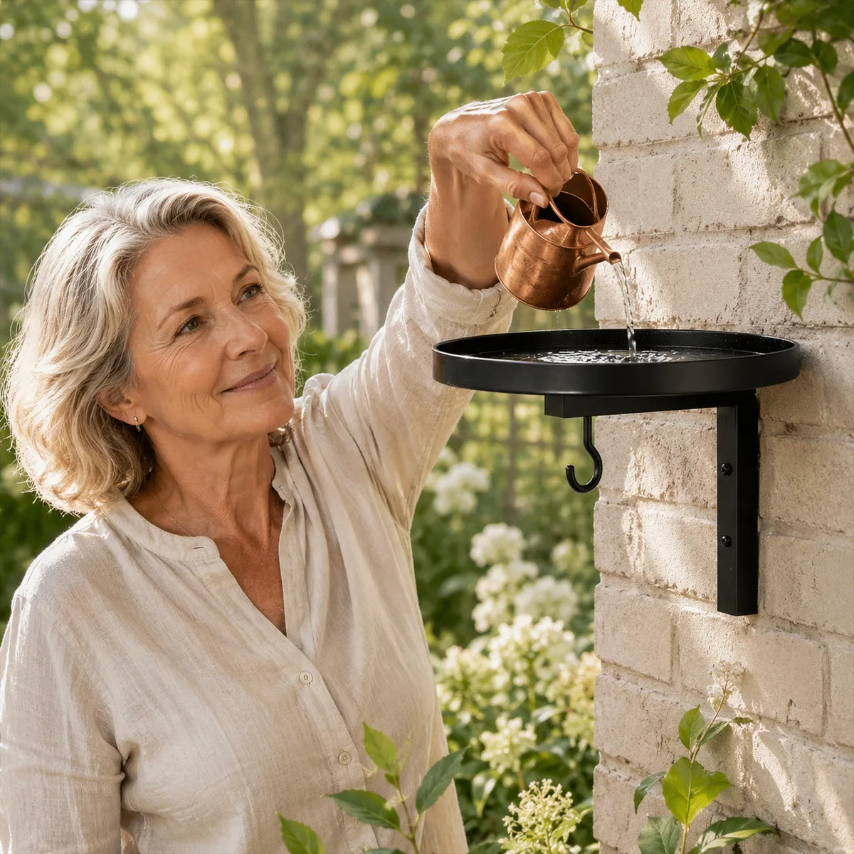 Wall Mounted Bird Bath, 4-in-1 Outdoor Garden Bracket with Feeder Hook
