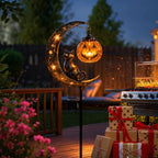 Solar Black Cat Pumpkin Moon Garden Stake Light for Halloween Yard Decor