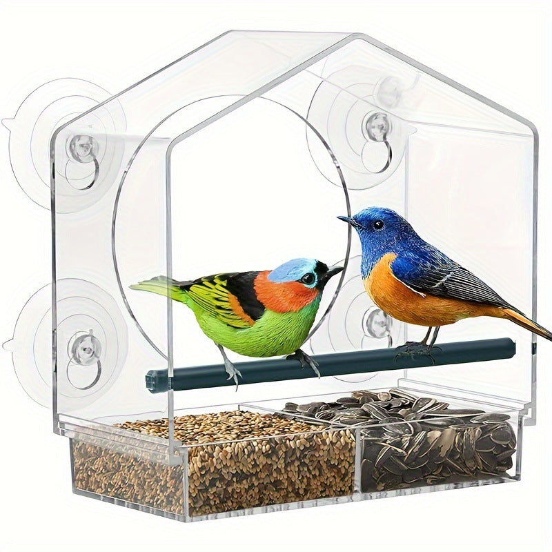 Clear Window Bird Feeder with Removable Seed Tray and Suction Cups