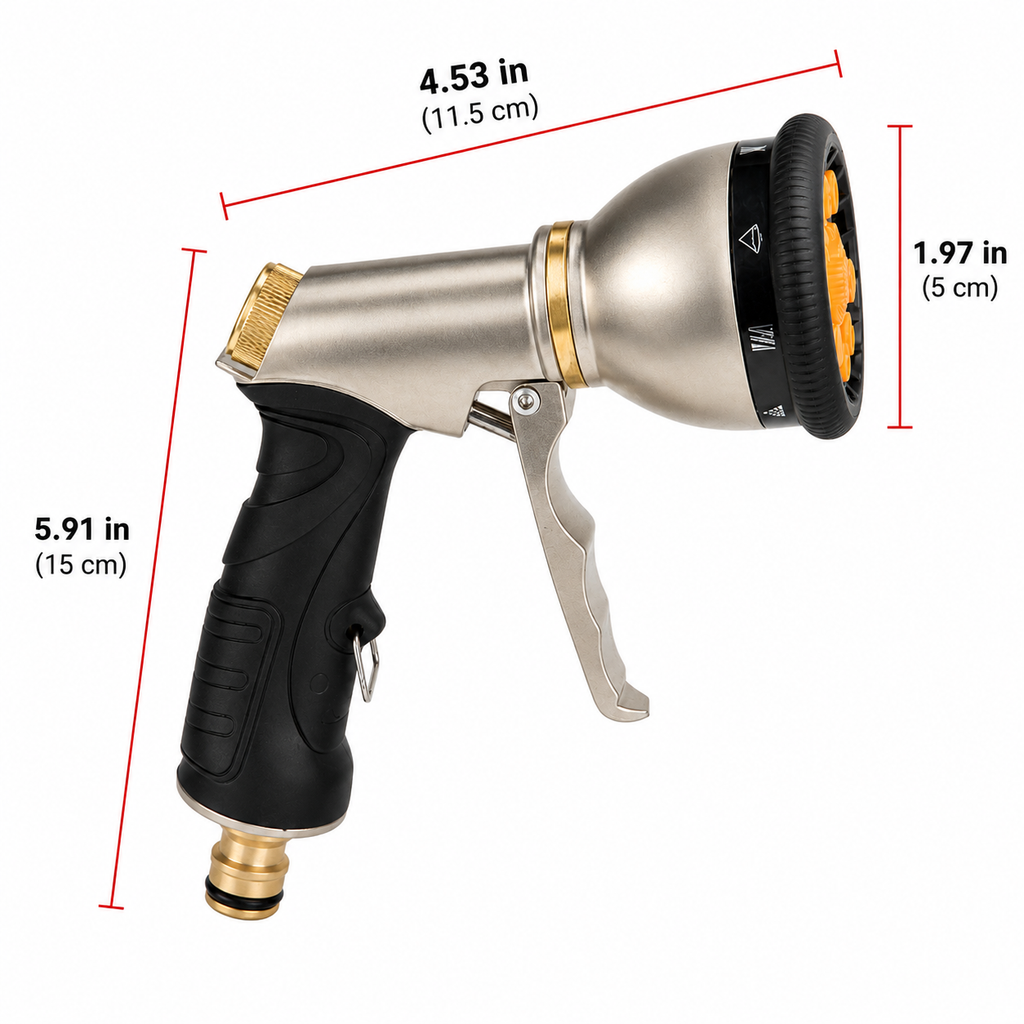 Heavy Duty Metal Garden Hose Nozzle with 9 Spray Patterns