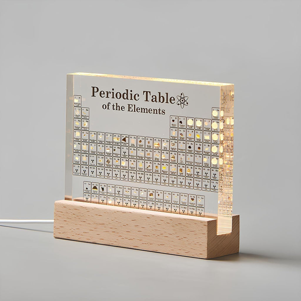 Illuminated Periodic Table with Real Elements and LED Display Base